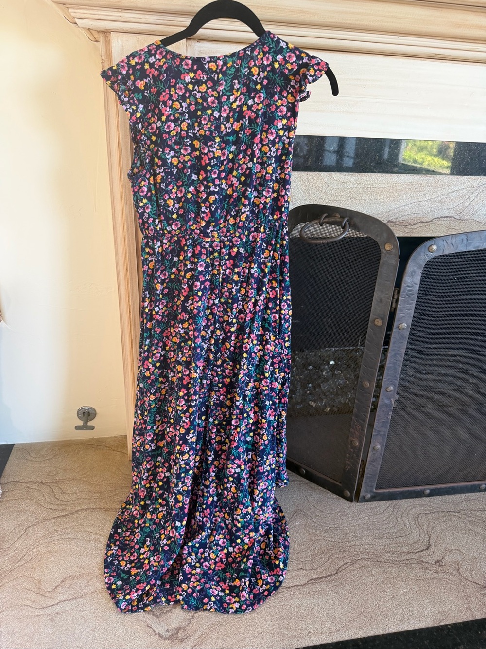 Floral V-Neck High-Low Maxi Dress - Black Floral - Picture 3 of 8